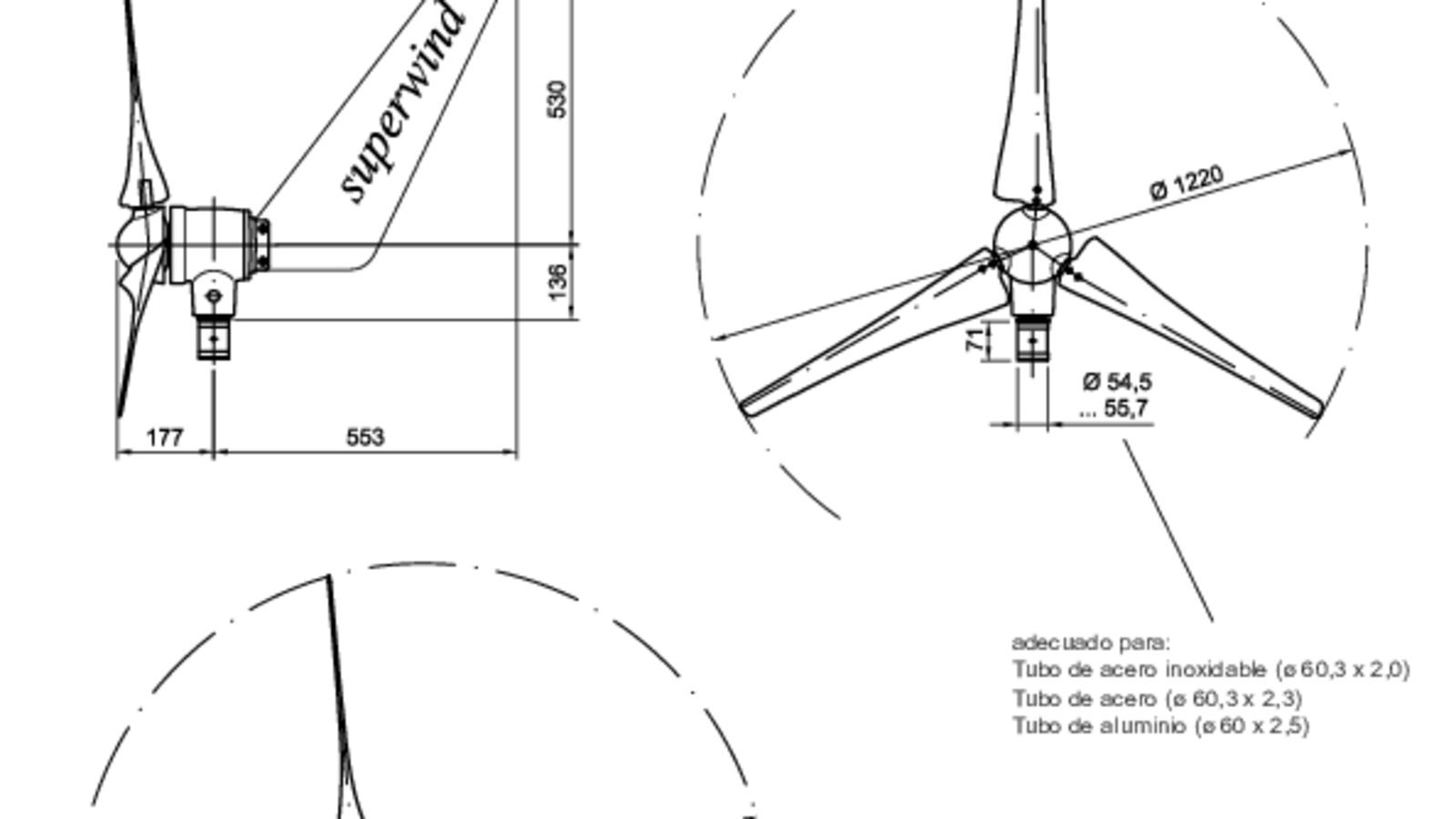 Dibujo acotado aerogenerador SW 350-II