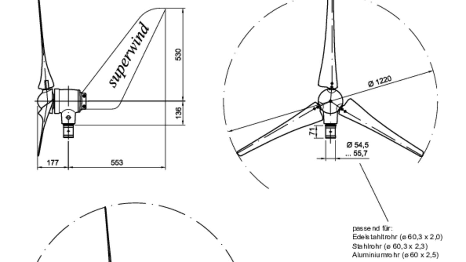 Maßzeichnung Windgenerator SW 350-II