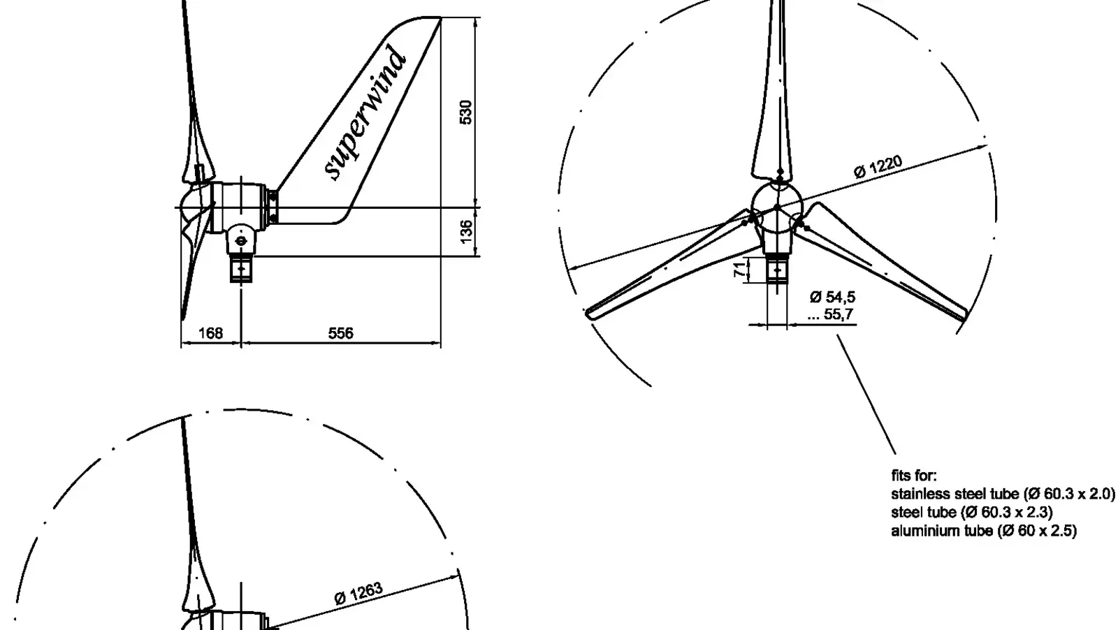 Dibujo acotado aerogenerador SW 353